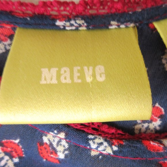 Maeve for Anthropologie Gretchen Blouse Size 2 Red Patchwork Floral LS Peasant - Picture 4 of 13